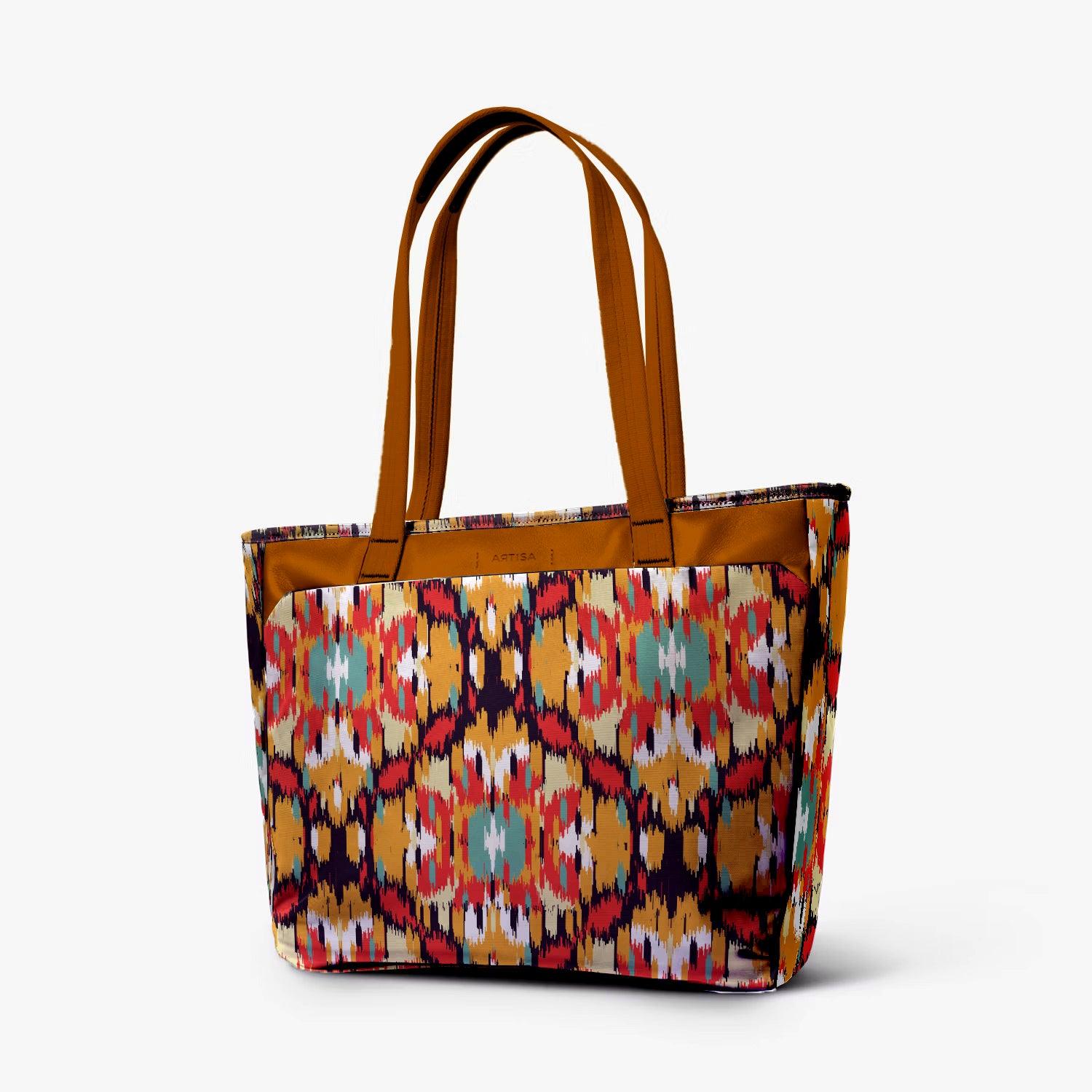 Vintage Executive Tote Bag with Laptop Compartments - Carryall in Traditional Ikkat Print