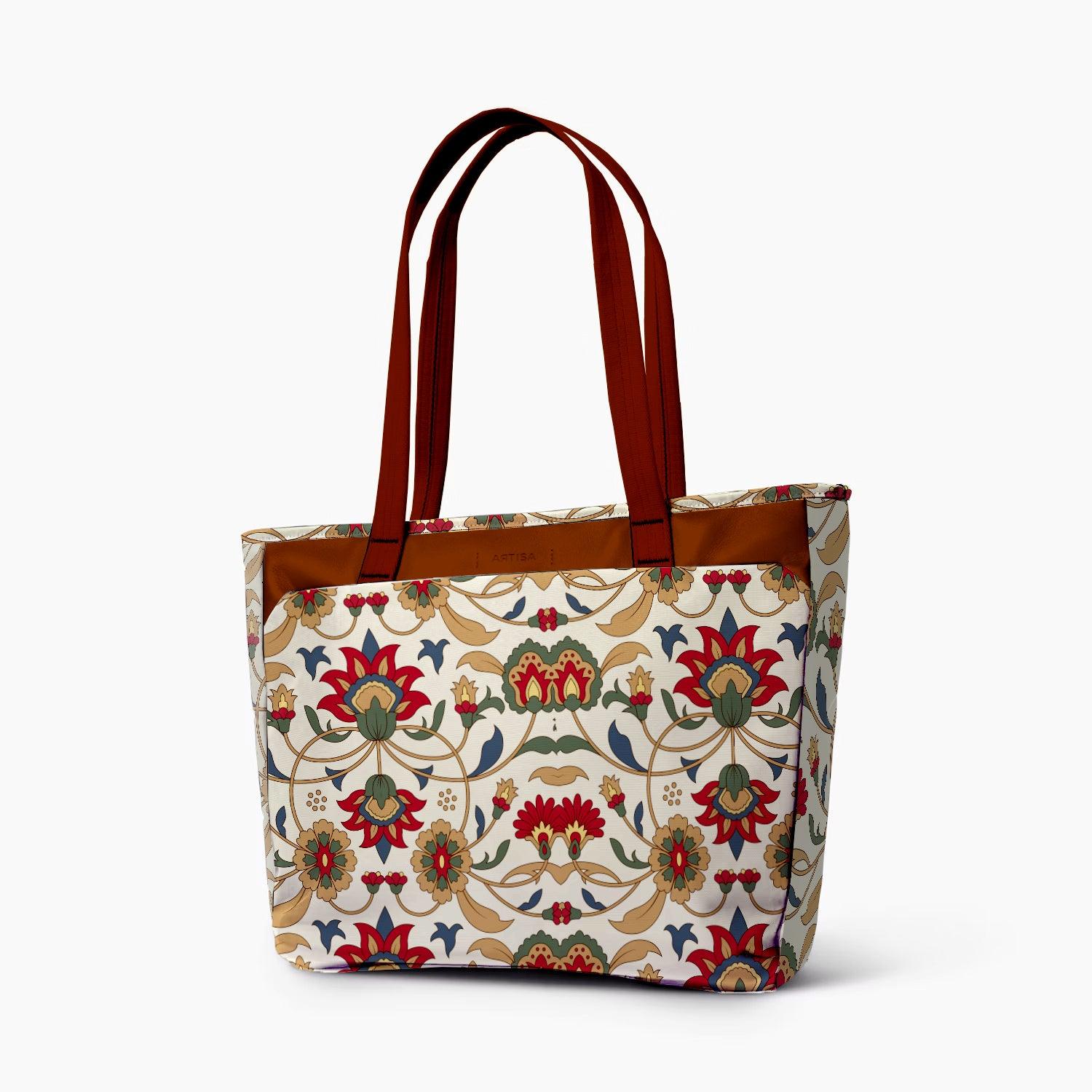 Vintage Executive Tote Bag with Laptop Compartments - Carryall in Traditional Persian Print