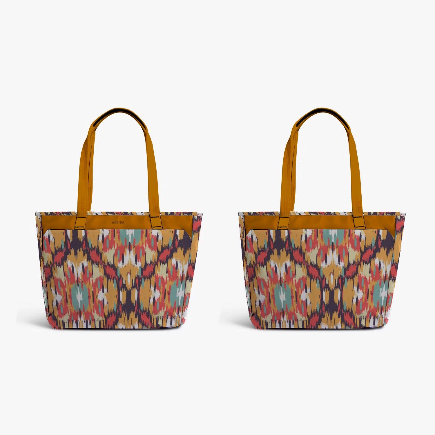 Vintage Executive Tote Bag with Laptop Compartments - Carryall in Traditional Ikkat Print