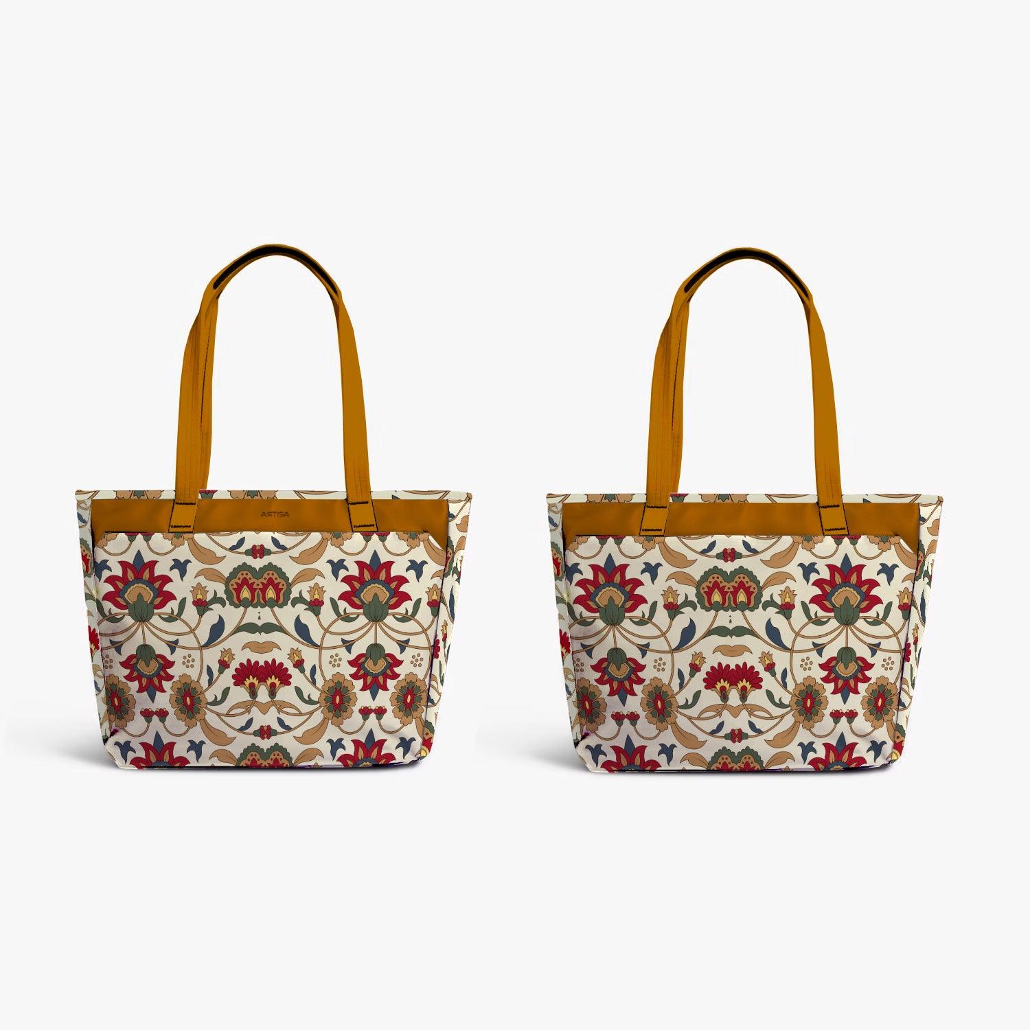 Vintage Executive Tote Bag with Laptop Compartments - Carryall in Traditional Persian Print