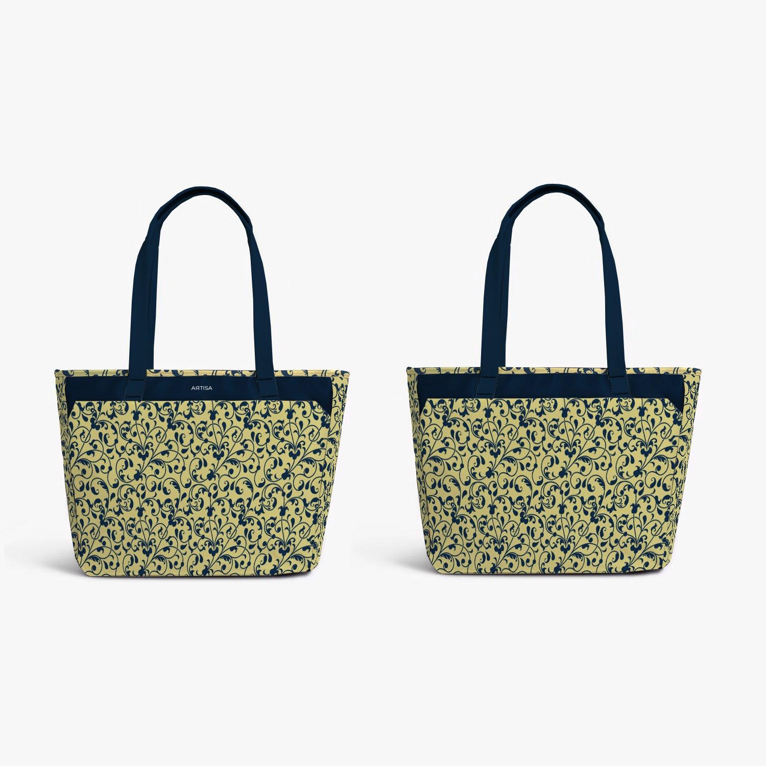 Vintage Executive Tote Bag with Laptop Compartments - Carryall in Traditional Floral Print