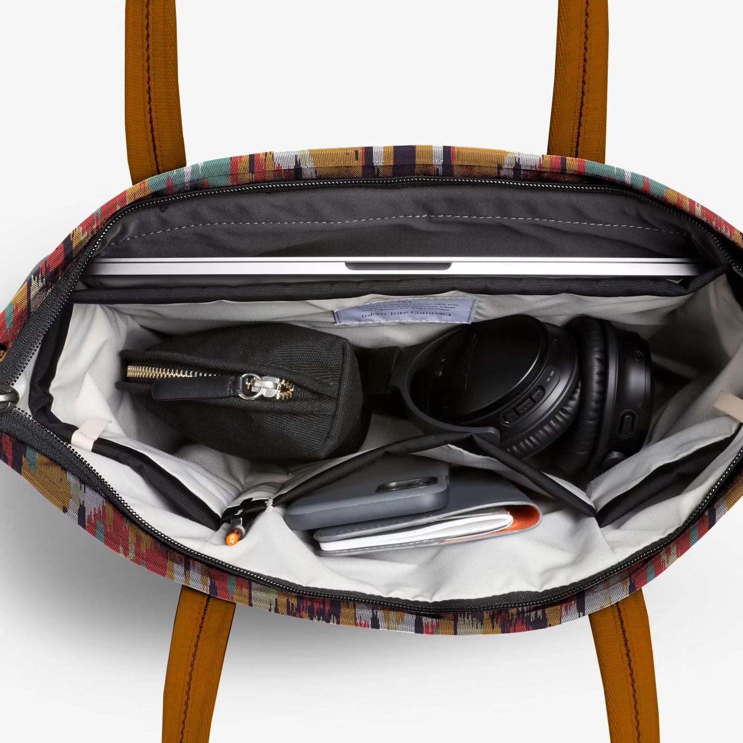 Vintage Executive Tote Bag with Laptop Compartments - Carryall in Traditional Ikkat Print