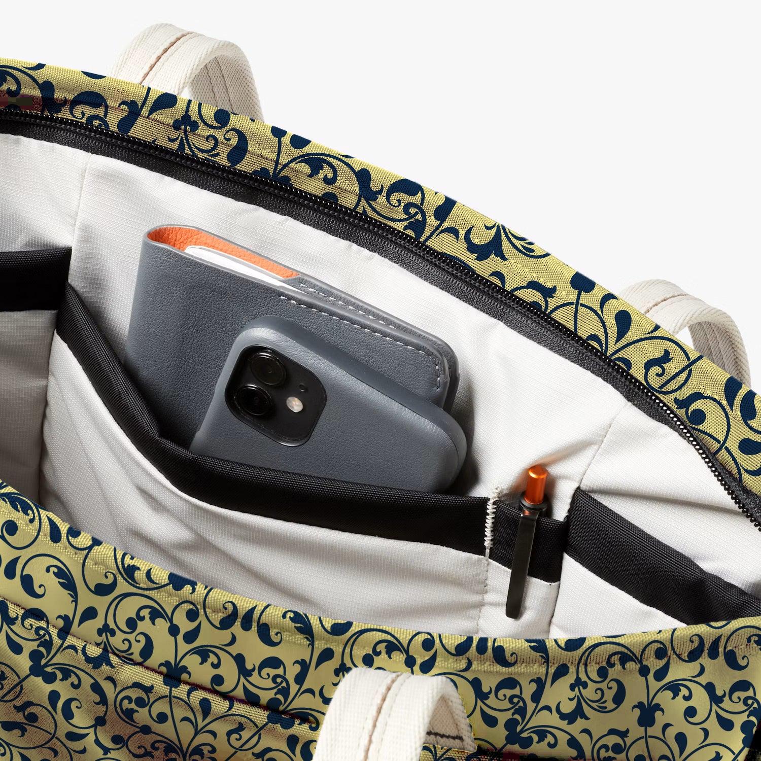 Vintage Executive Tote Bag with Laptop Compartments - Carryall in Traditional Floral Print