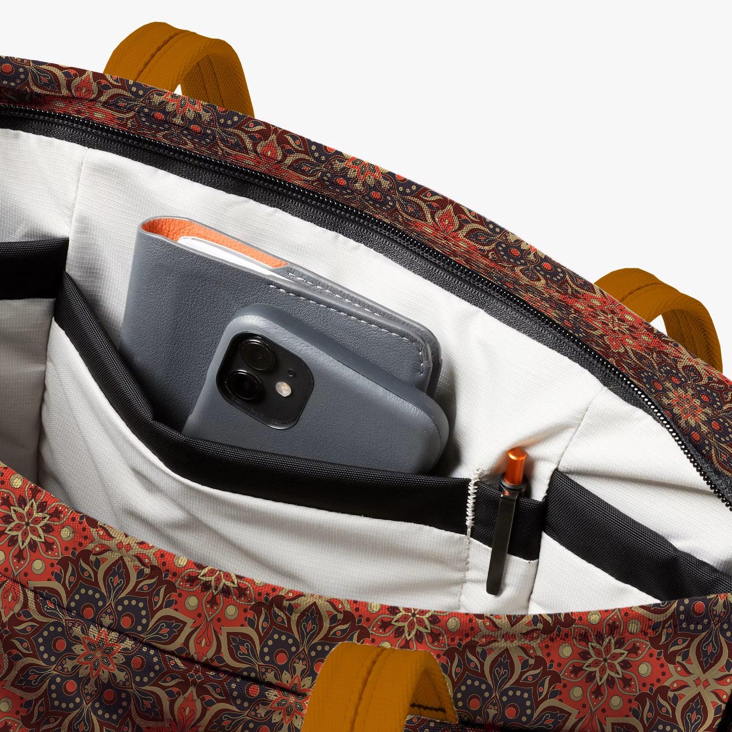 Vintage Executive Tote Bag with Laptop Compartments - Carryall in Traditional Mandala Print