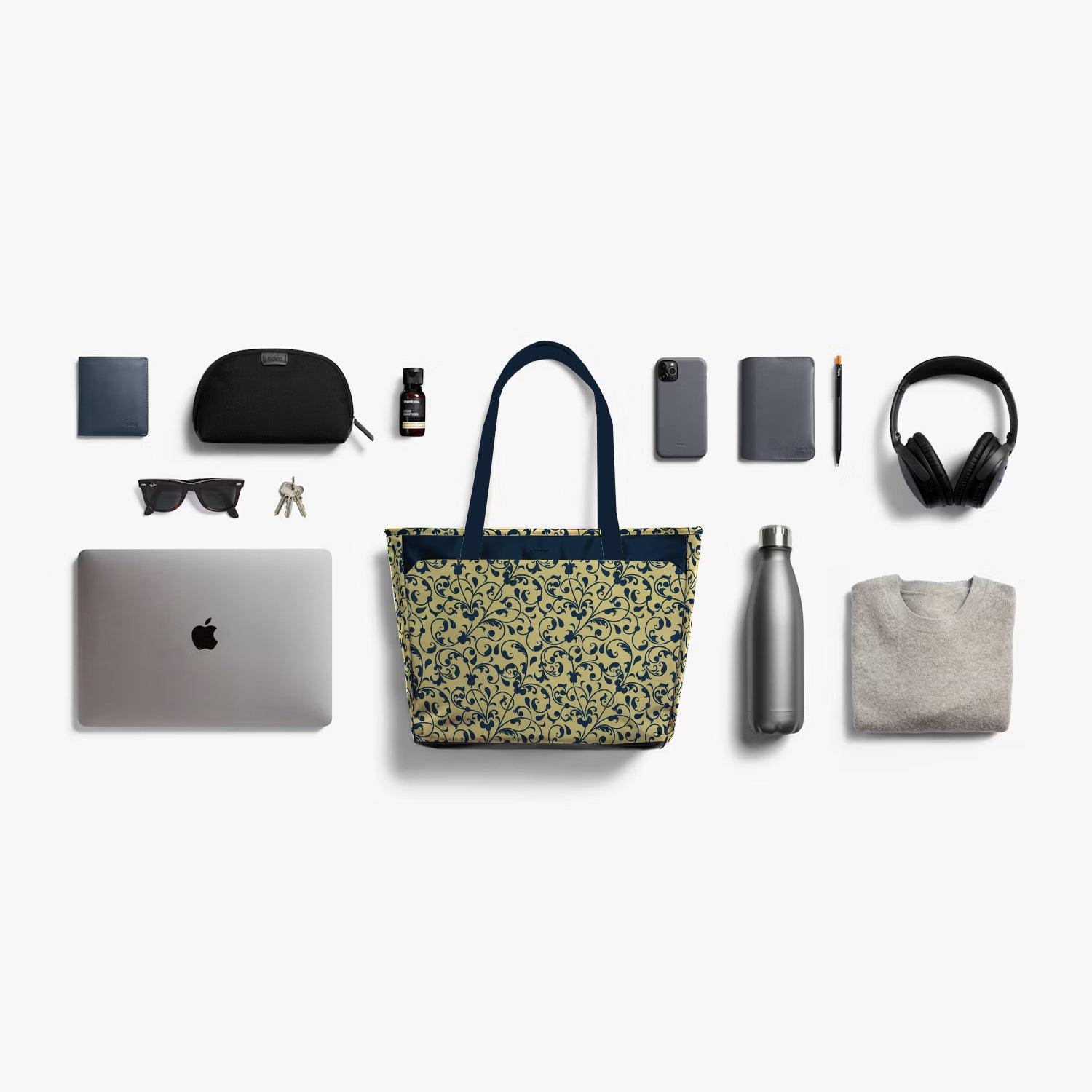 Vintage Executive Tote Bag with Laptop Compartments - Carryall in Traditional Floral Print