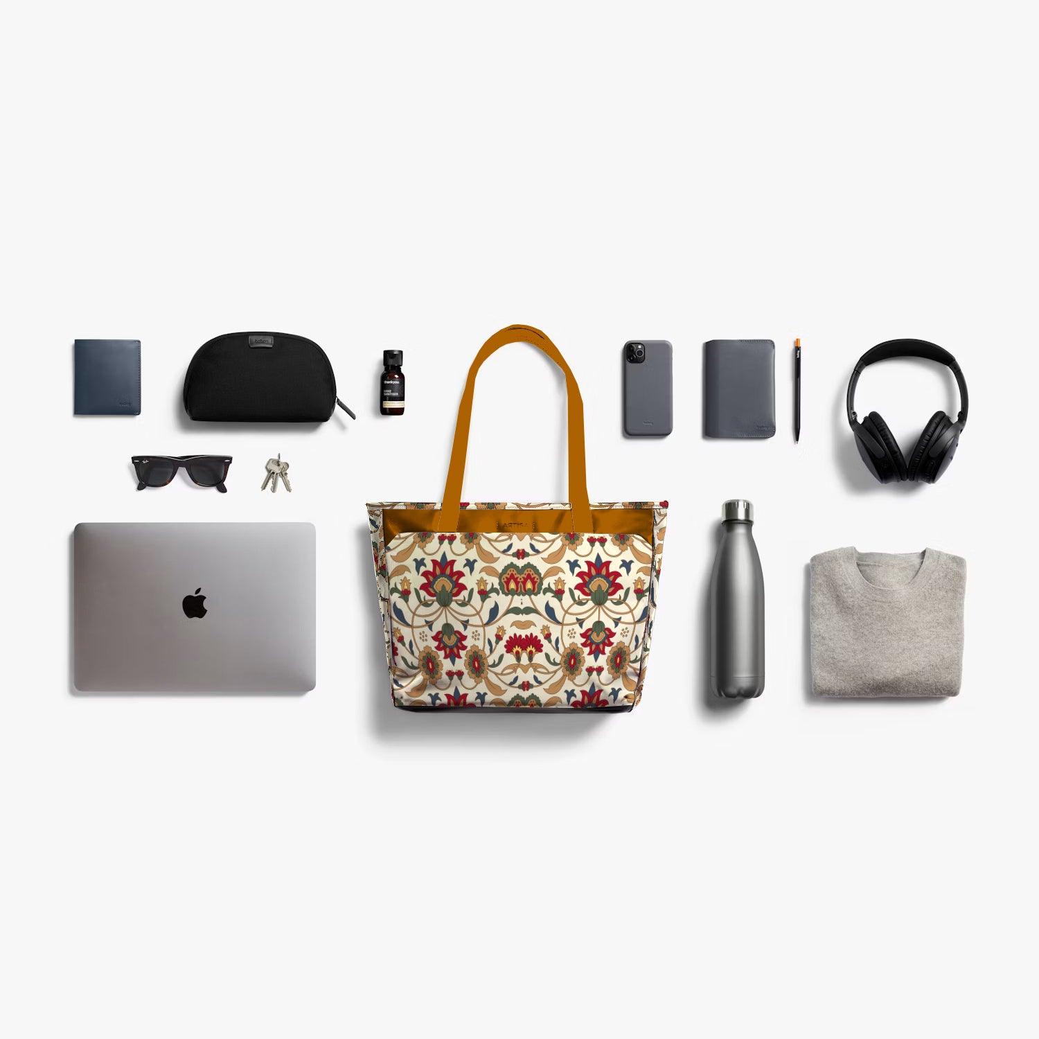 Vintage Executive Tote Bag with Laptop Compartments - Carryall in Traditional Persian Print