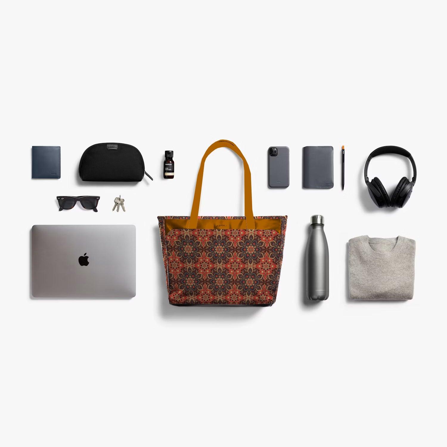 Vintage Executive Tote Bag with Laptop Compartments - Carryall in Traditional Mandala Print