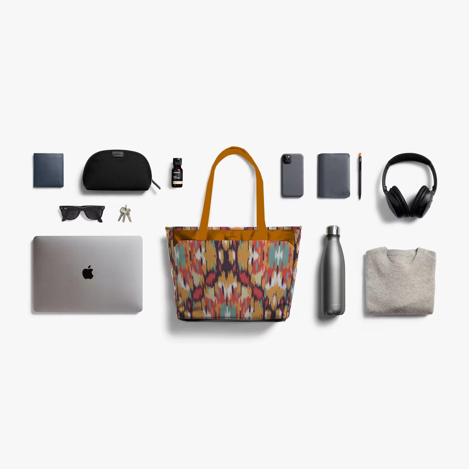 Vintage Executive Tote Bag with Laptop Compartments - Carryall in Traditional Ikkat Print