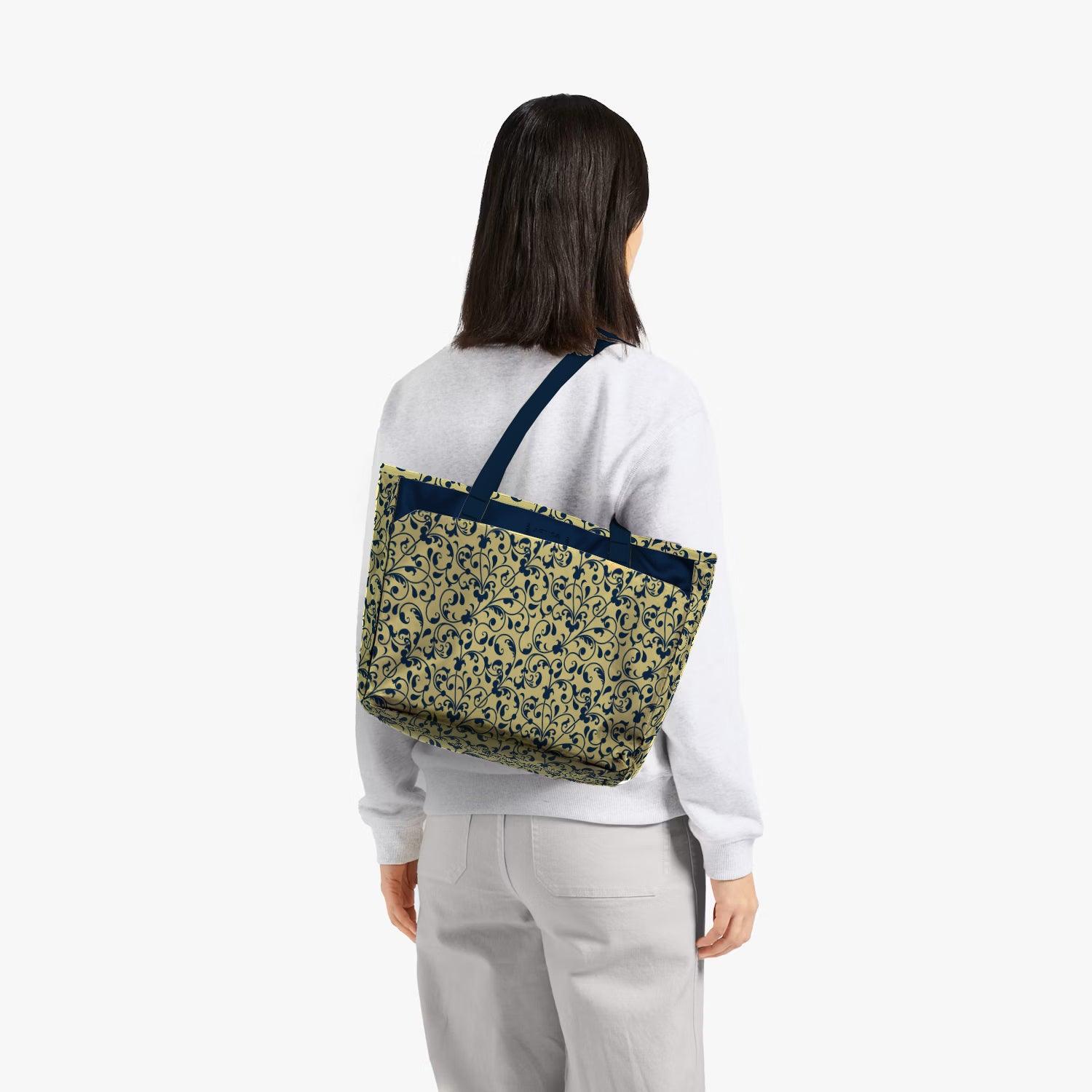 Vintage Executive Tote Bag with Laptop Compartments - Carryall in Traditional Floral Print