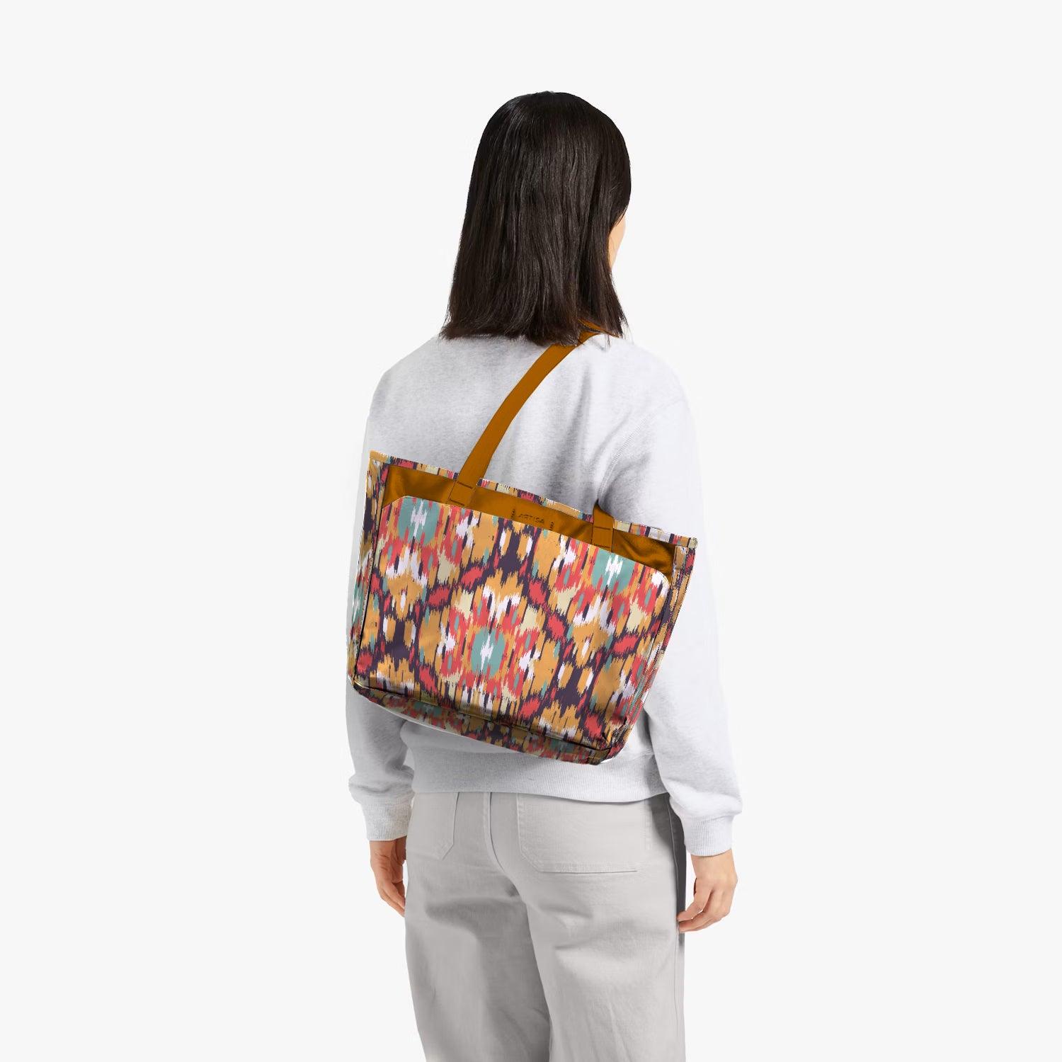 Vintage Executive Tote Bag with Laptop Compartments - Carryall in Traditional Ikkat Print