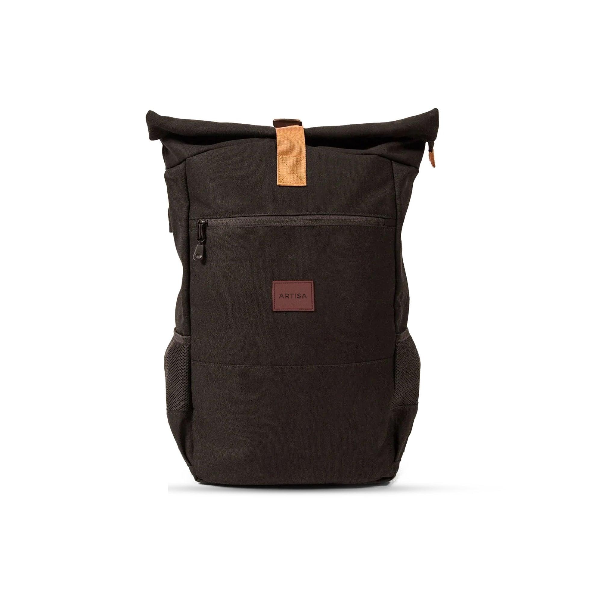 Canvas Roll top Laptop Backpack for Daily use and Travelling, Anti Theft Pocket and Expandable Size - Black