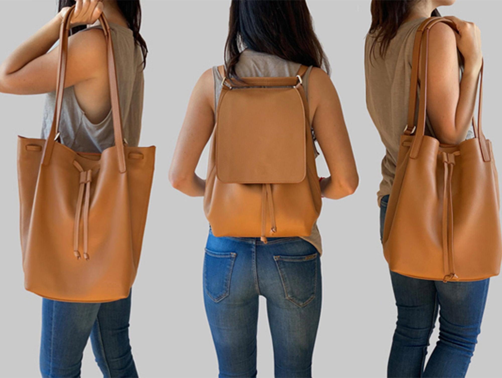 Tote Bag Convertible to Backpack | Detachable Interior | Brown