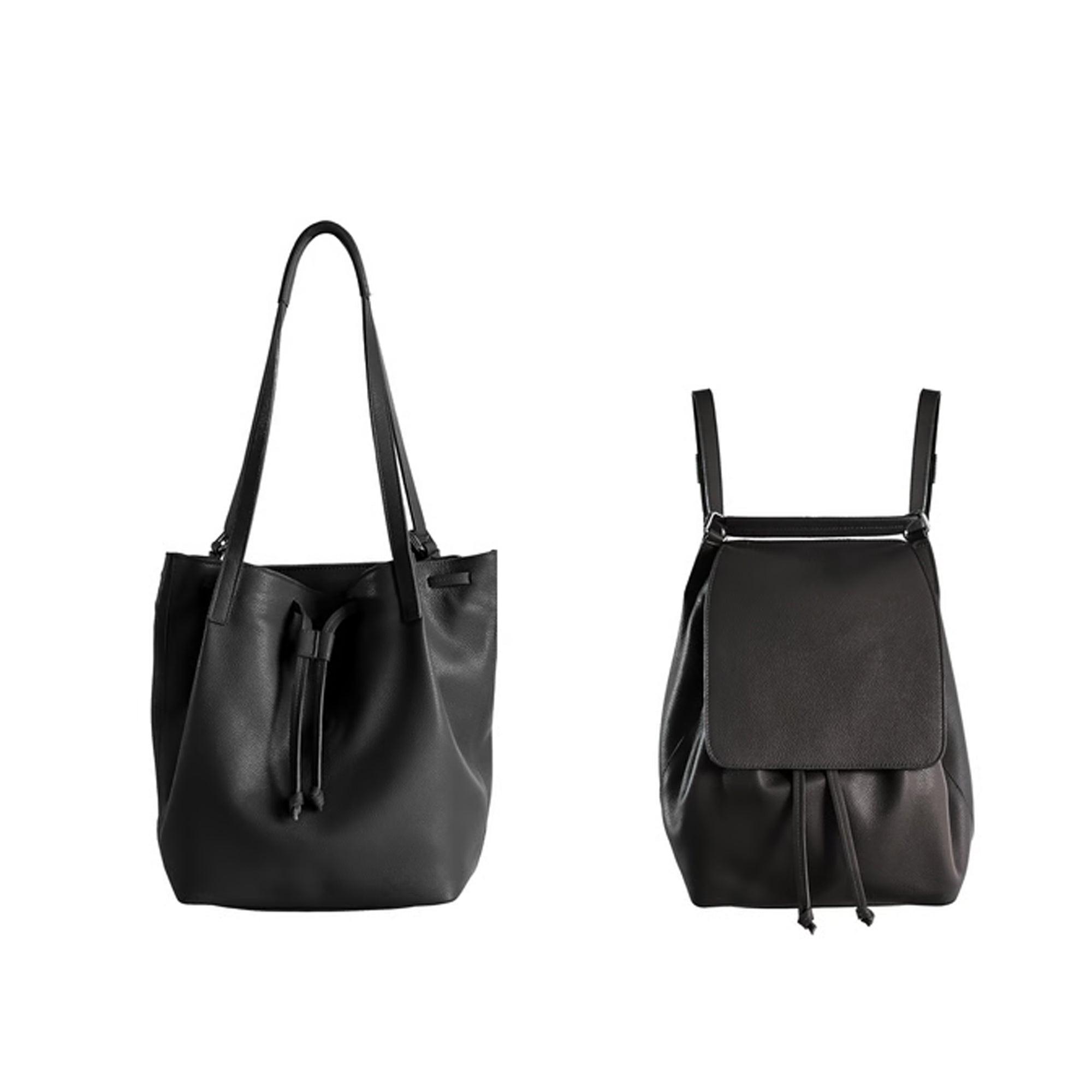 Tote Bag Convertible to Backpack | Detachable Interior | Black